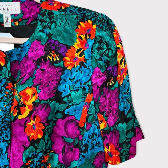 Adrianna Papell Skirt Set Size 12 Silk Floral Business Suit Vintage 80s 90s - Picture 4 of 13